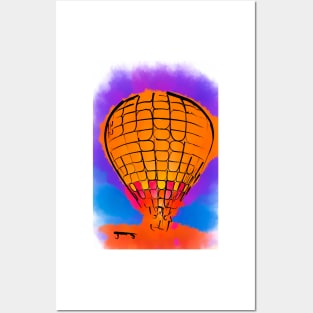 Peach Hot Air Balloon Night Glow Watercolor Posters and Art